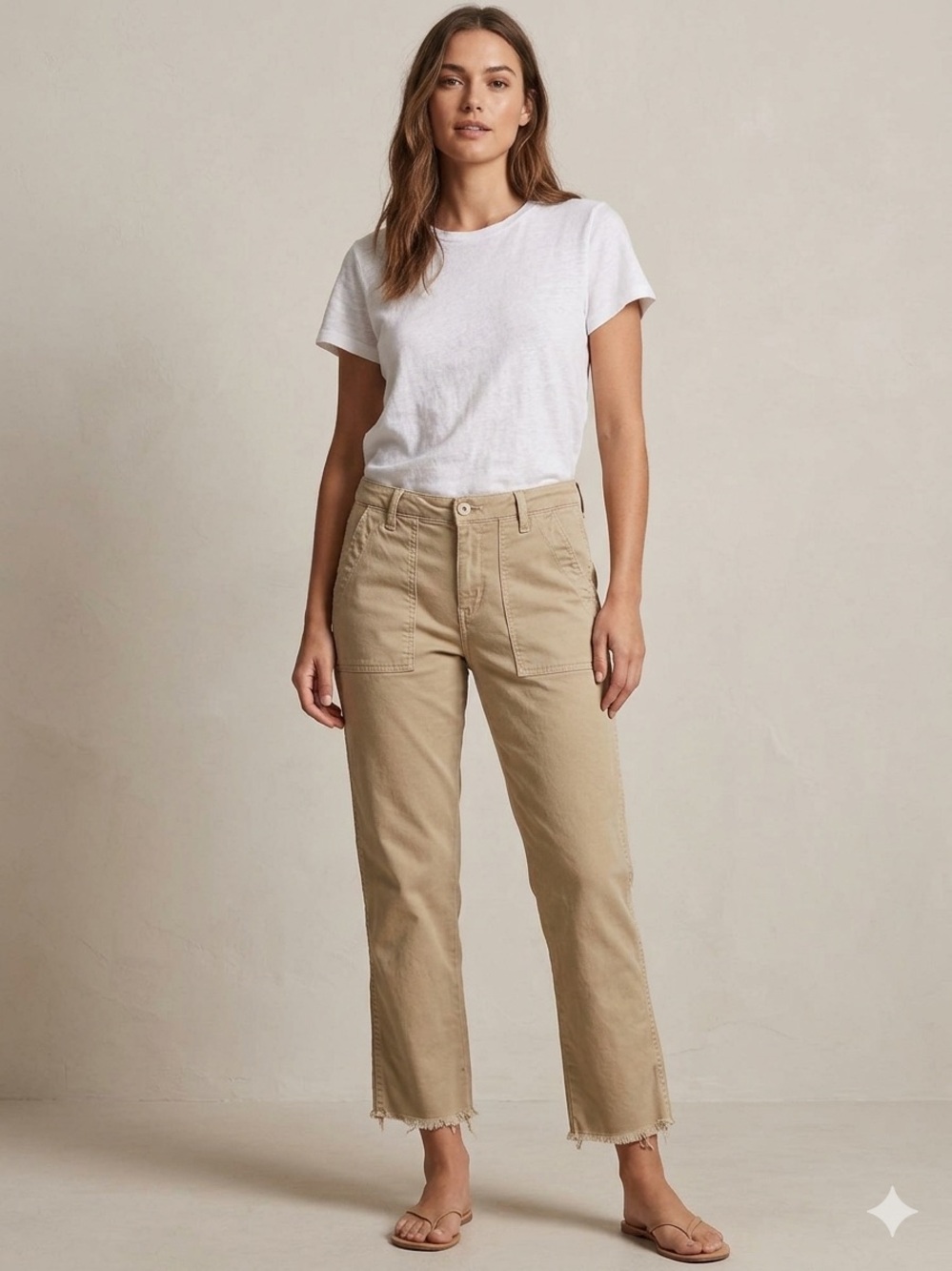 AMO Easy Army Trouser Women’s Size 28 Khaki Utility Pants Raw Hem 25” inseam